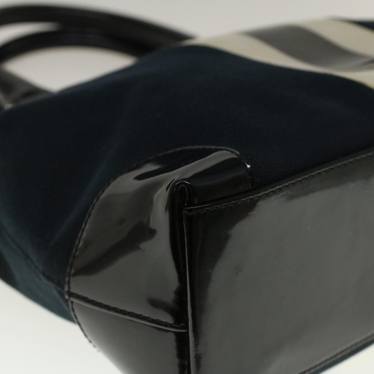 GUCCI Sherry Line Hand Bag Canvas Navy Black white 0021119 56397