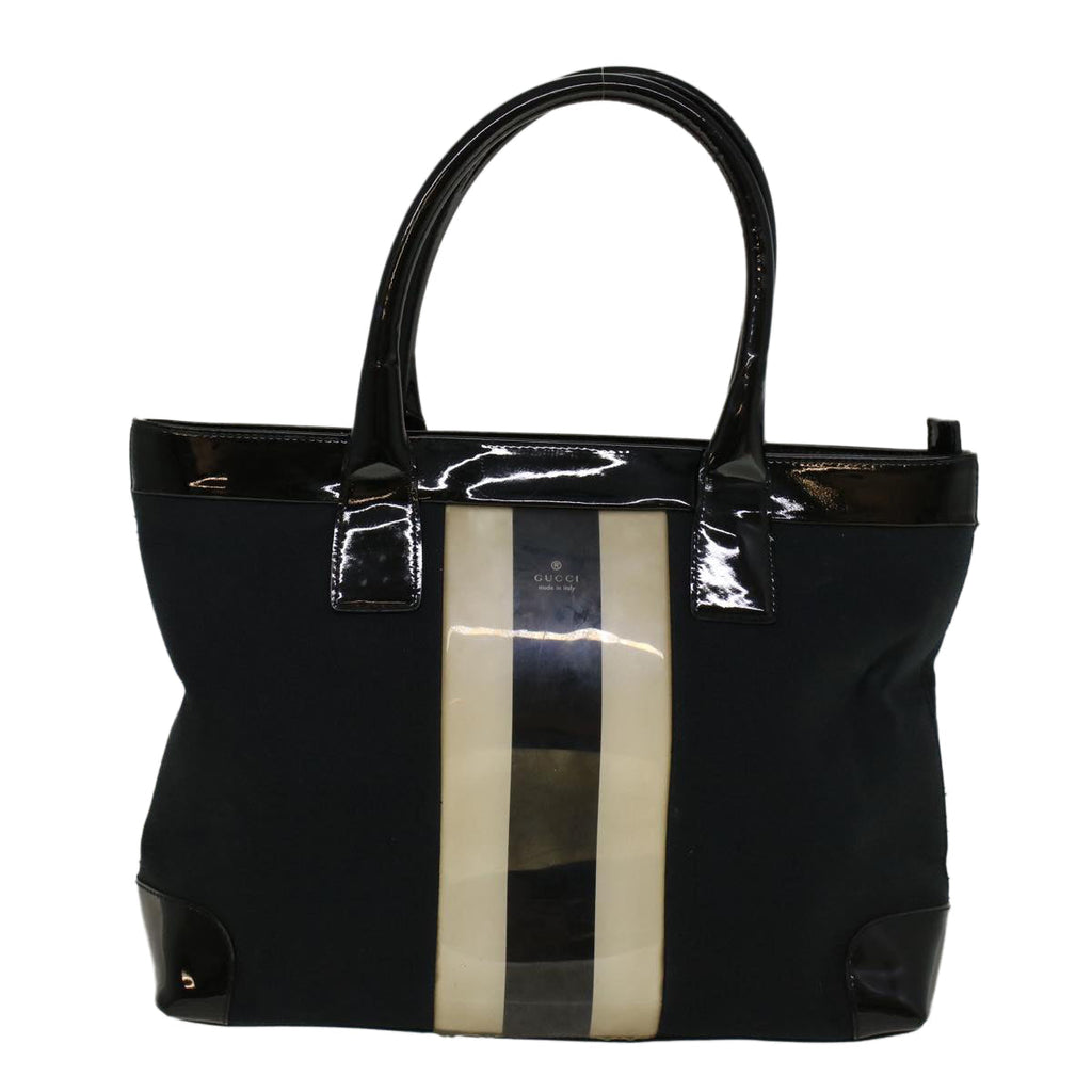 GUCCI Sherry Line Hand Bag Canvas Navy Black white 0021119 56397