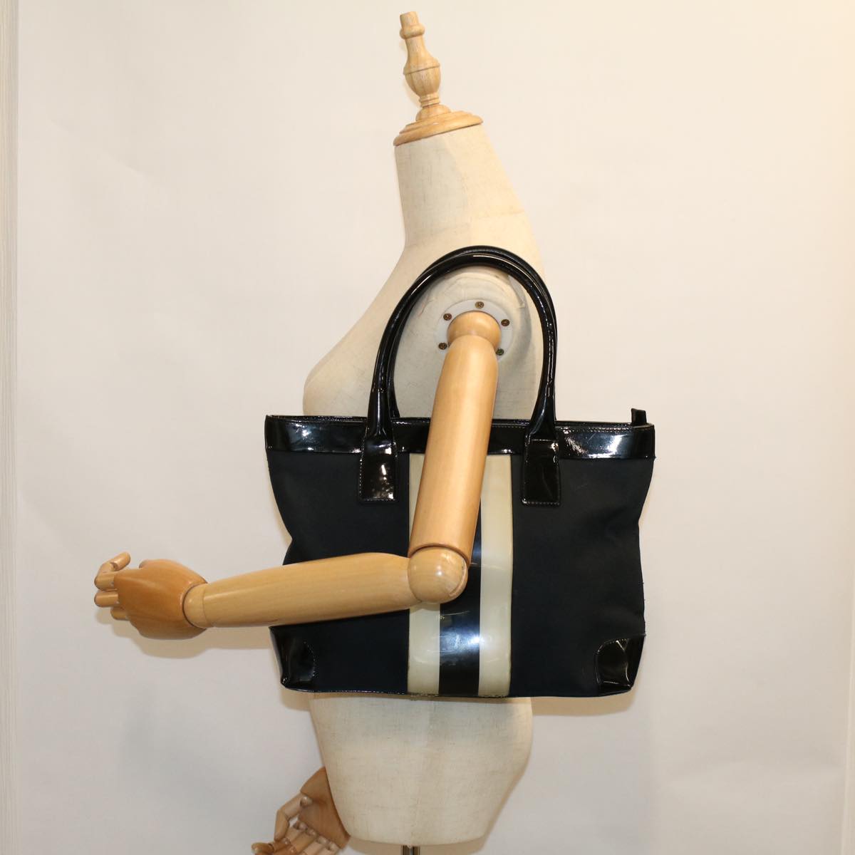 GUCCI Sherry Line Hand Bag Canvas Navy Black white 0021119 56397