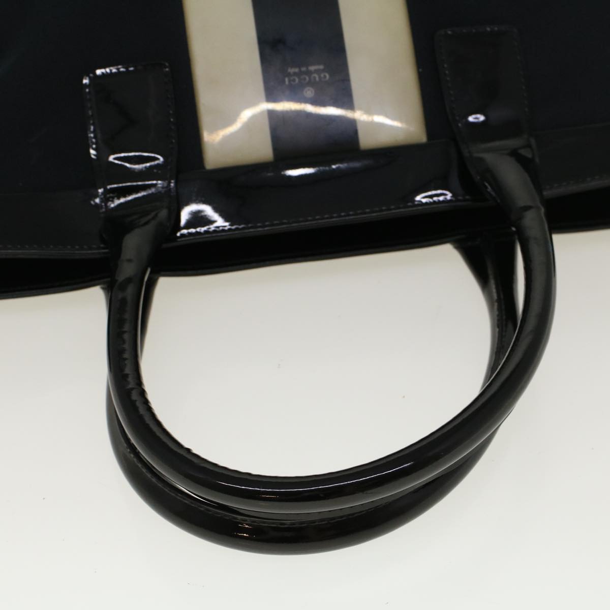 GUCCI Sherry Line Hand Bag Canvas Navy Black white 0021119 56397