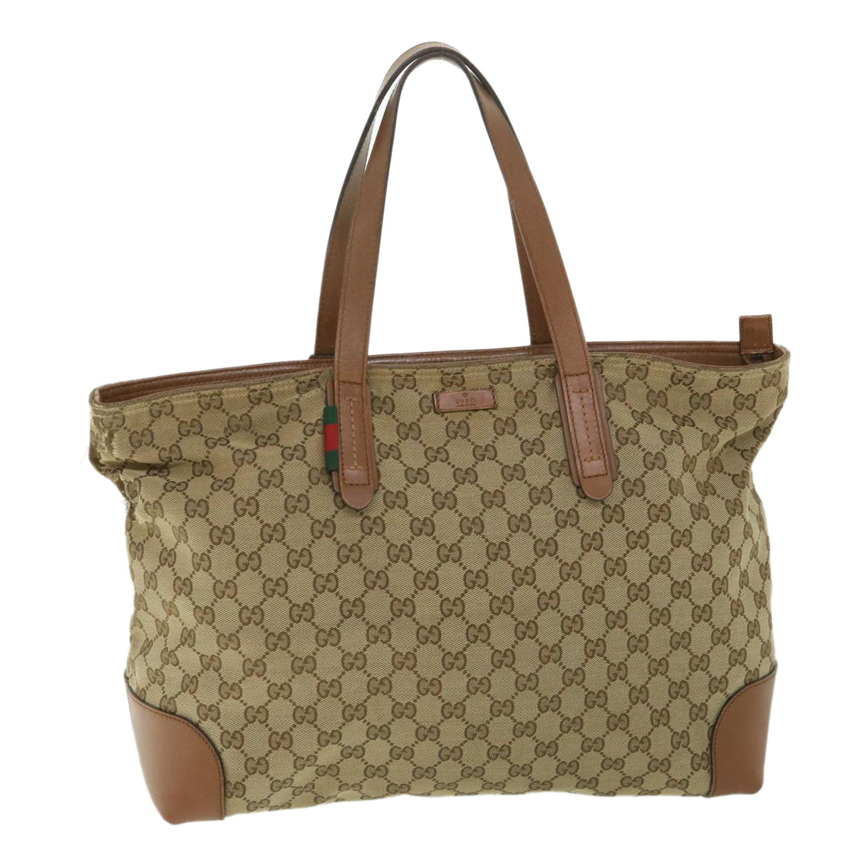 GUCCI GG Canvas Web Sherry Line Tote Bag Beige Red Green 308928 56399