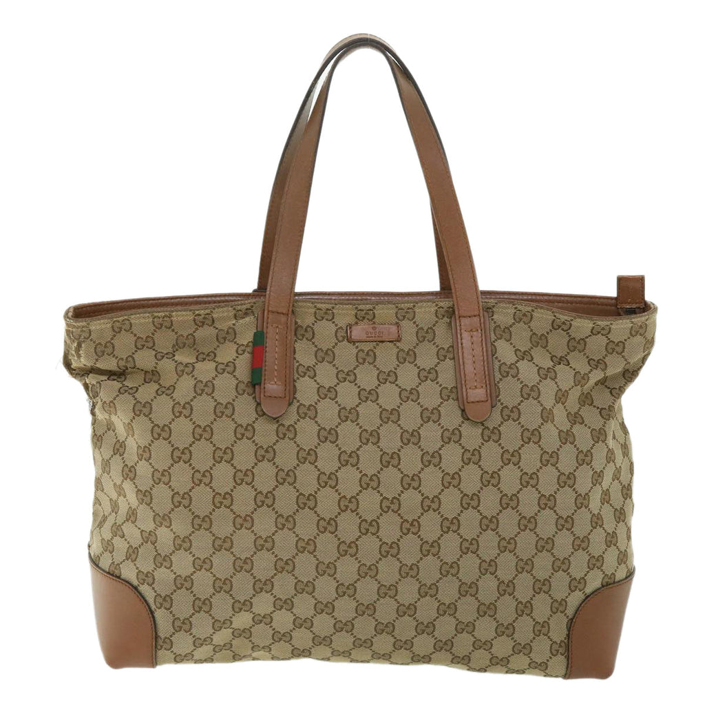 GUCCI GG Canvas Web Sherry Line Tote Bag Beige Red Green 308928 56399