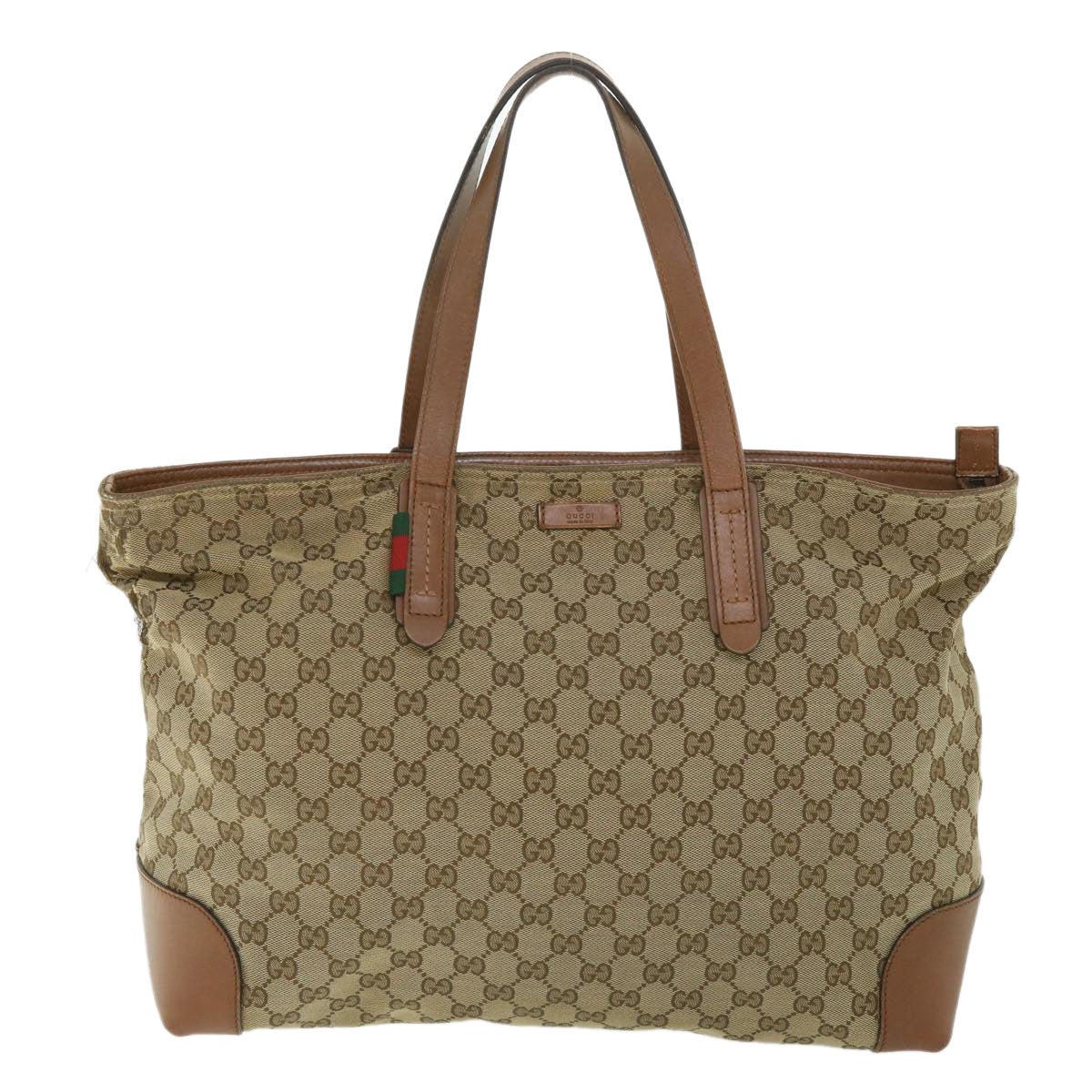 GUCCI GG Canvas Web Sherry Line Tote Bag Beige Red Green 308928 56399