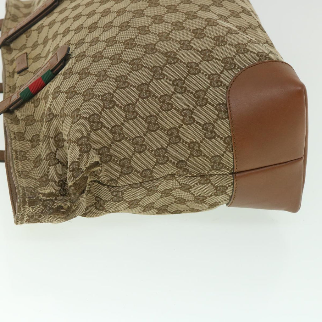 GUCCI GG Canvas Web Sherry Line Tote Bag Beige Red Green 308928 56399