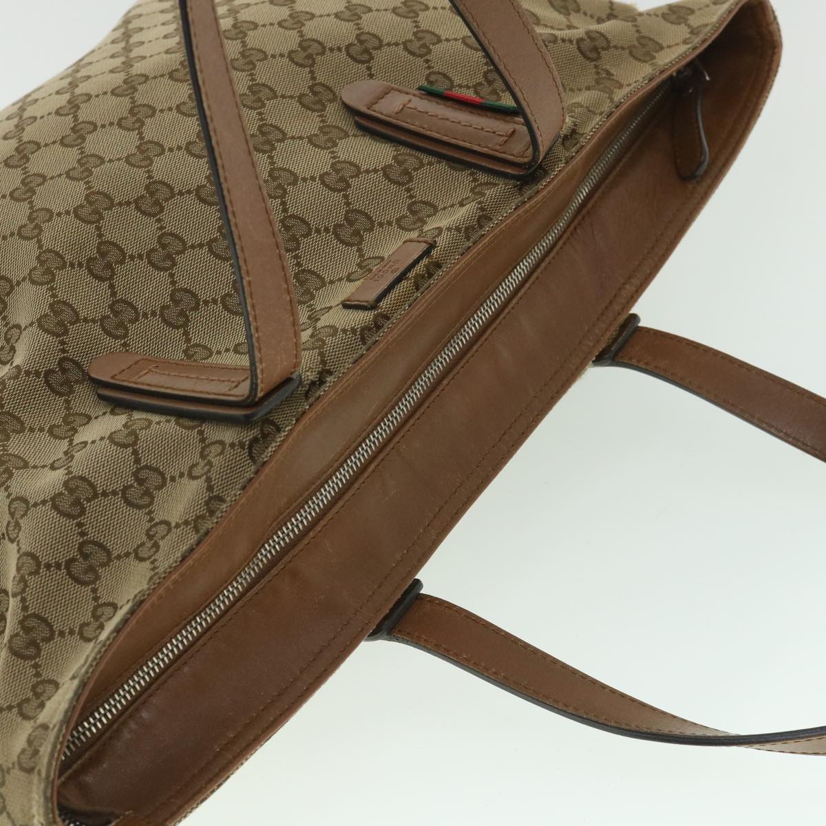 GUCCI GG Canvas Web Sherry Line Tote Bag Beige Red Green 308928 56399