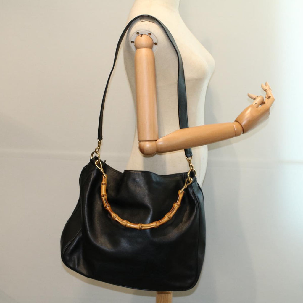 GUCCI Bamboo Shoulder Bag Leather 2way Black 001 2123 1633 56406
