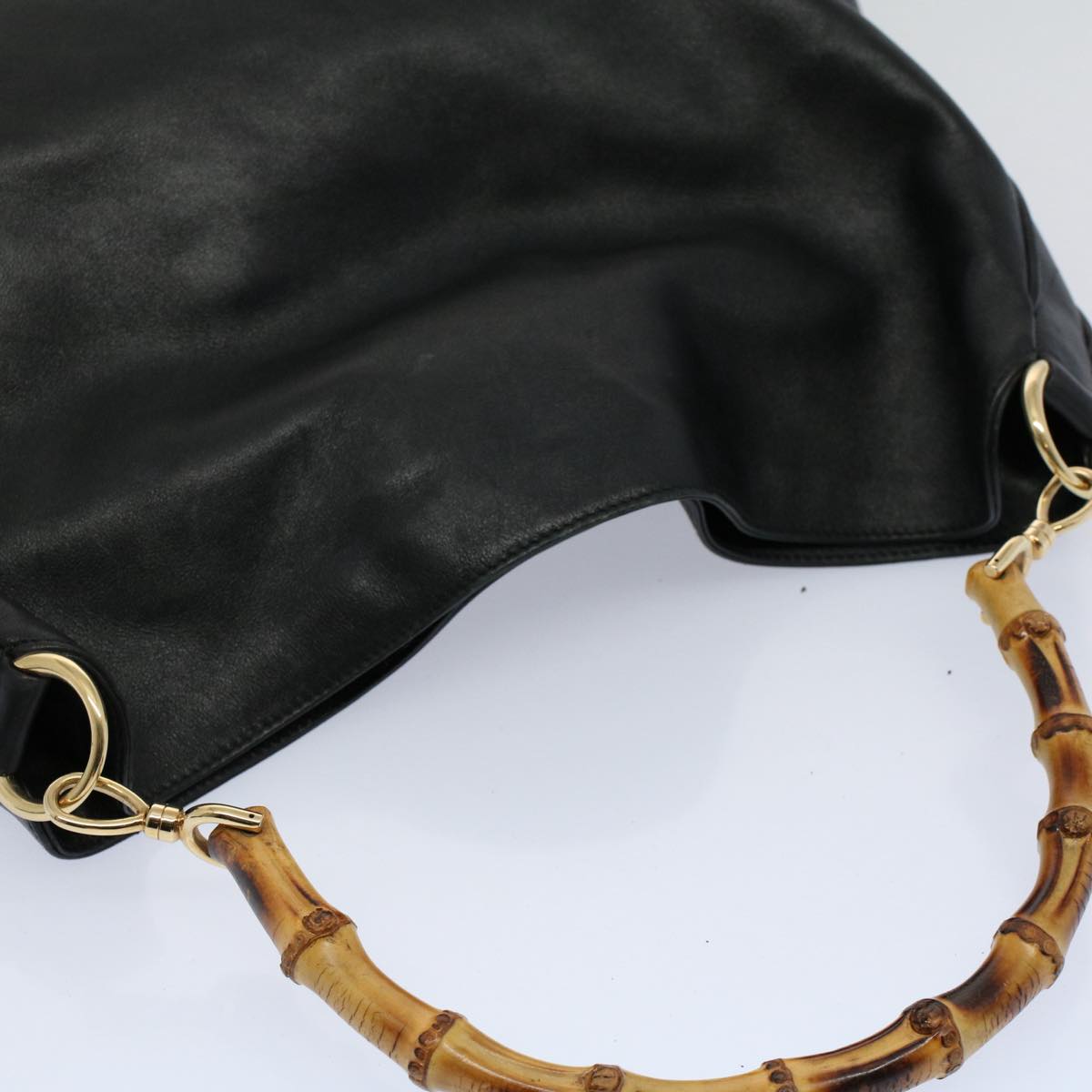 GUCCI Bamboo Shoulder Bag Leather 2way Black 001 2123 1633 56406