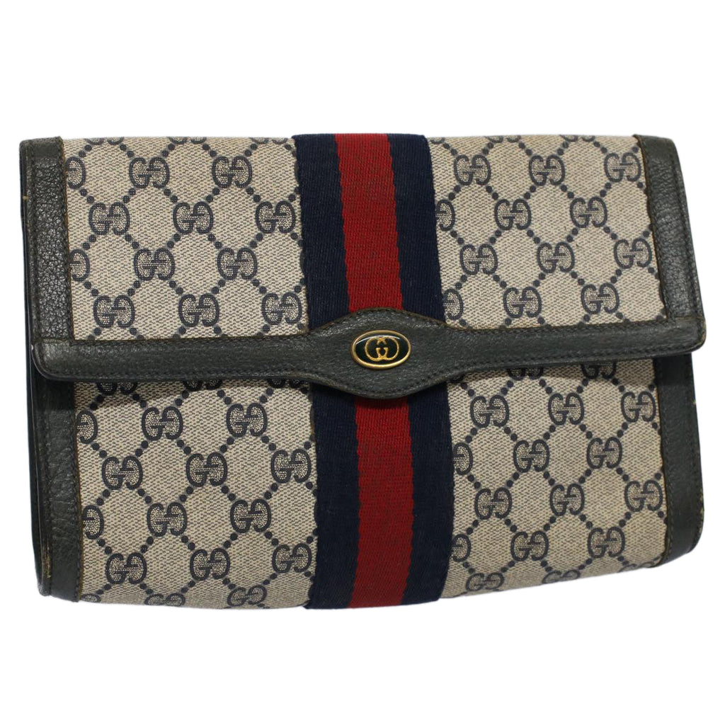 GUCCI GG Supreme Sherry Line Clutch Bag Red Navy gray 89 01 006 56451