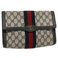 GUCCI GG Supreme Sherry Line Clutch Bag Red Navy gray 89 01 006 56451