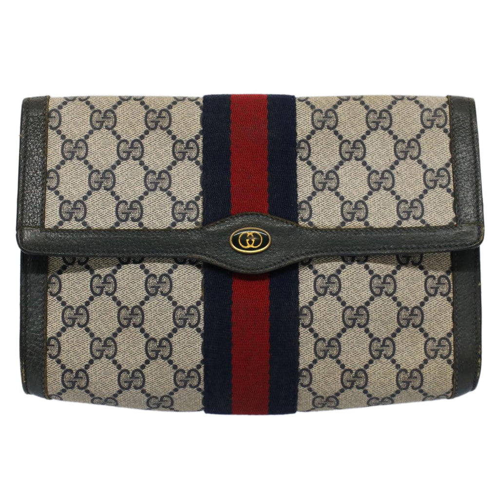 GUCCI GG Supreme Sherry Line Clutch Bag Red Navy gray 89 01 006 56451