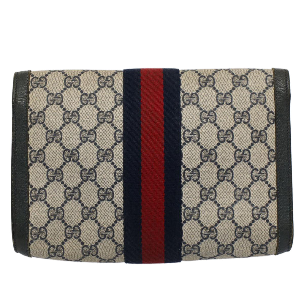 GUCCI GG Supreme Sherry Line Clutch Bag Red Navy gray 89 01 006 56451