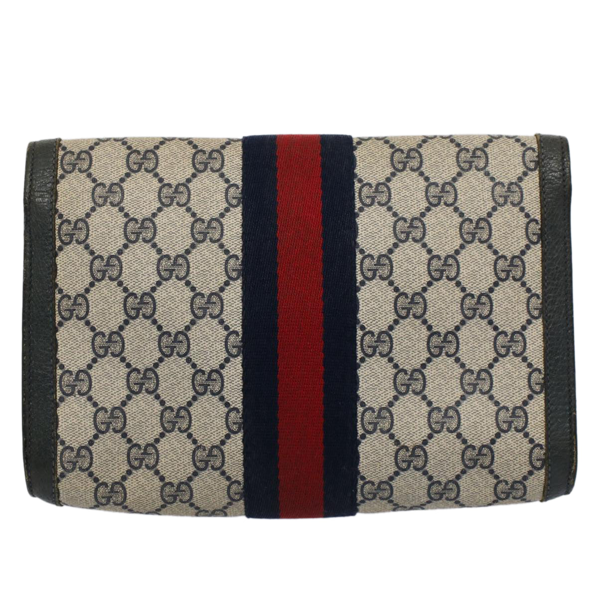 GUCCI GG Supreme Sherry Line Clutch Bag Red Navy gray 89 01 006 56451