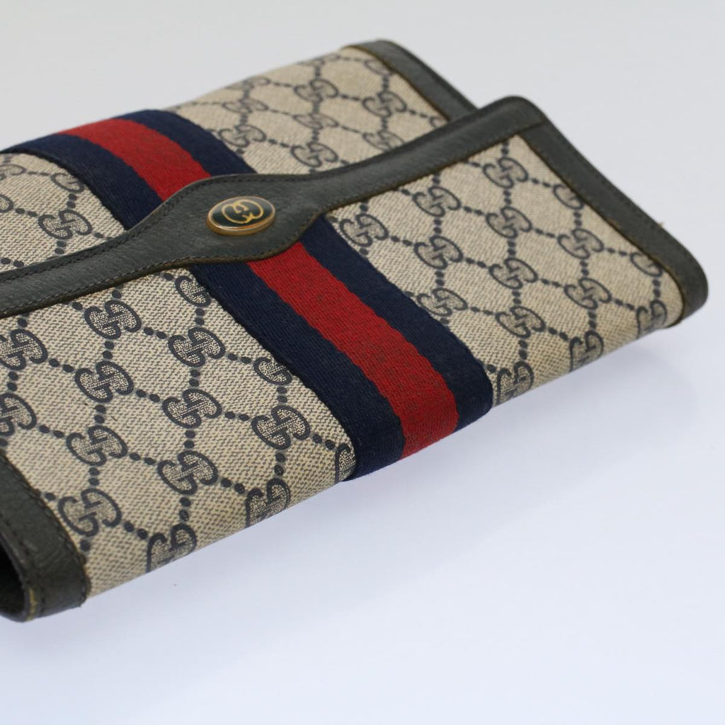 GUCCI GG Supreme Sherry Line Clutch Bag Red Navy gray 89 01 006 56451