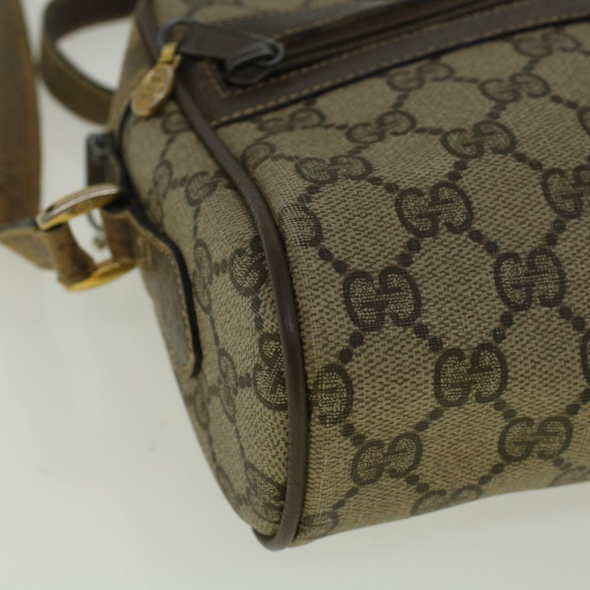 GUCCI GG Canvas Web Sherry Line Shoulder Bag PVC Leather Beige Green 56454
