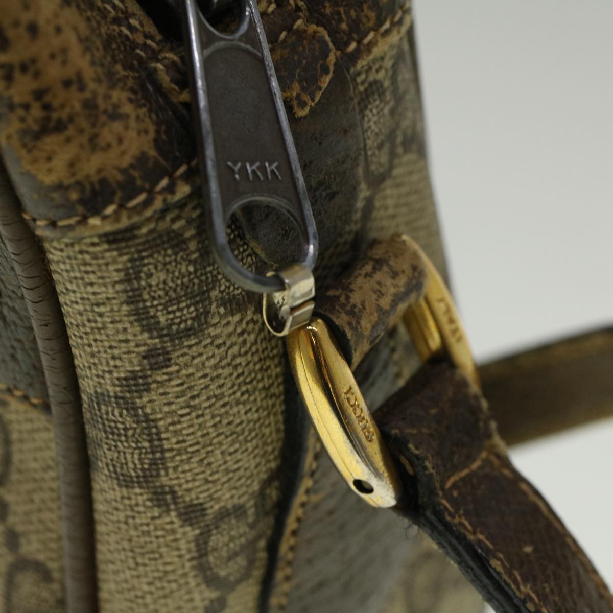 GUCCI GG Canvas Web Sherry Line Shoulder Bag PVC Leather Beige Green 56454