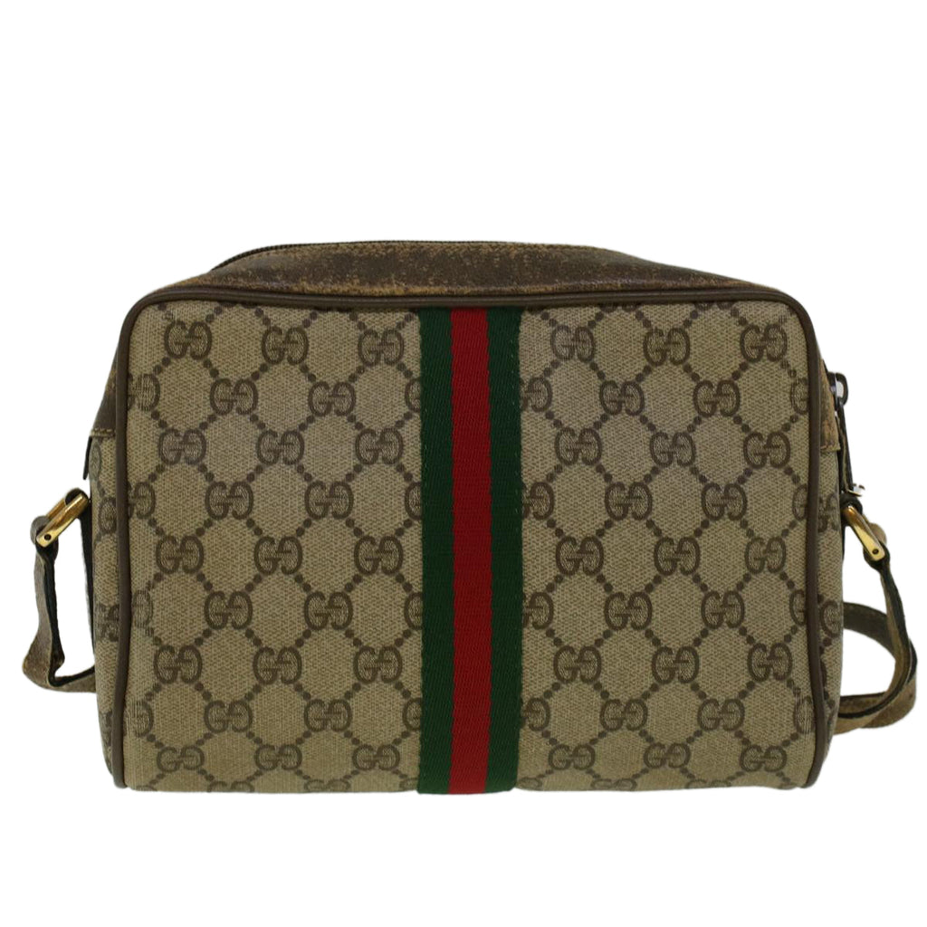 GUCCI GG Canvas Web Sherry Line Shoulder Bag PVC Leather Beige Green 56454