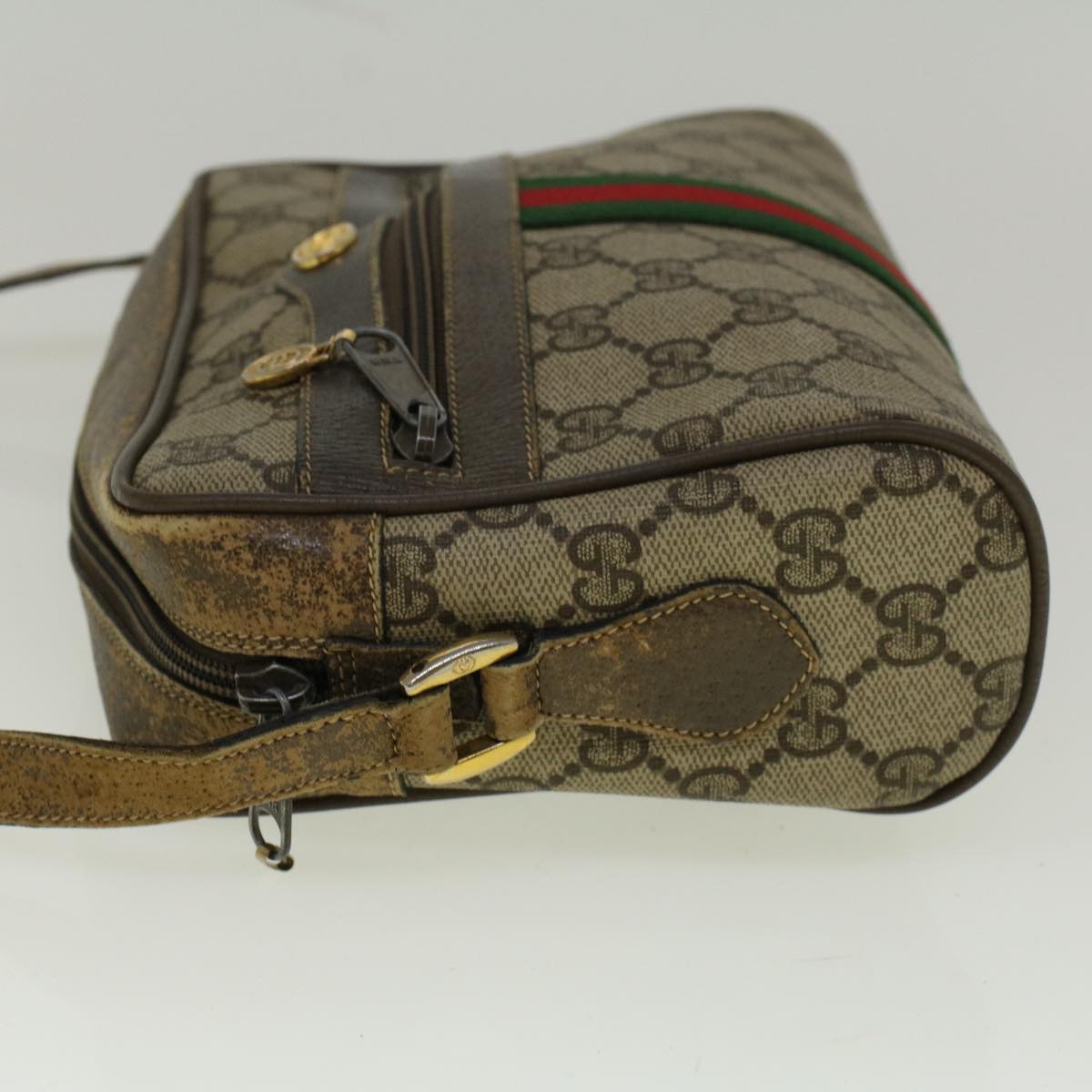 GUCCI GG Canvas Web Sherry Line Shoulder Bag PVC Leather Beige Green 56454