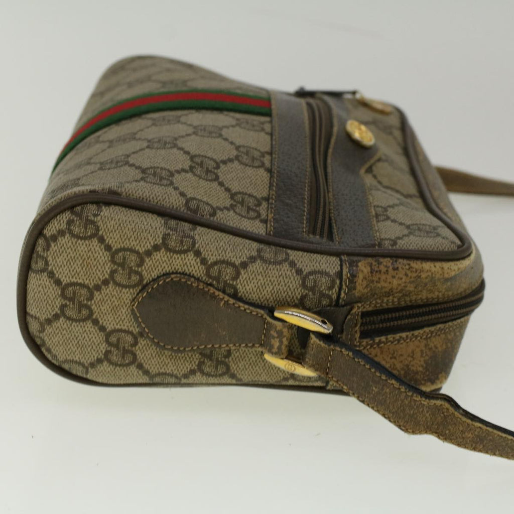 GUCCI GG Canvas Web Sherry Line Shoulder Bag PVC Leather Beige Green 56454