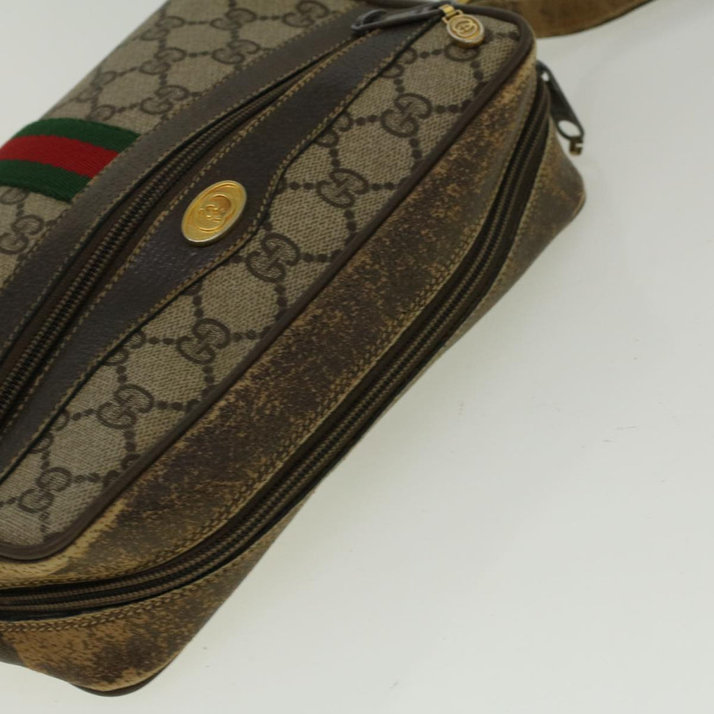 GUCCI GG Canvas Web Sherry Line Shoulder Bag PVC Leather Beige Green 56454