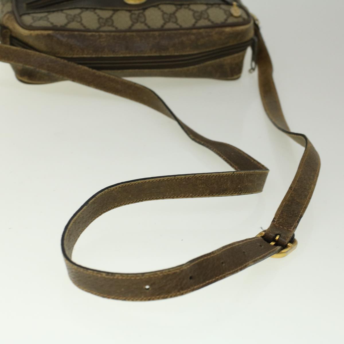 GUCCI GG Canvas Web Sherry Line Shoulder Bag PVC Leather Beige Green 56454