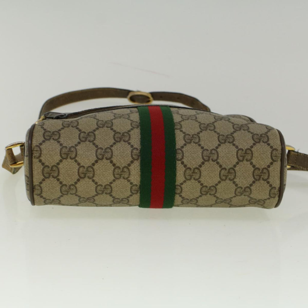 GUCCI GG Canvas Web Sherry Line Shoulder Bag PVC Leather Beige Green 56454