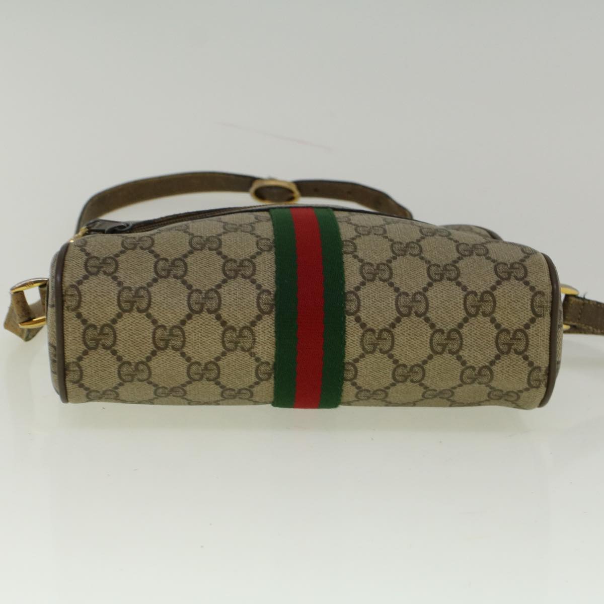 GUCCI GG Canvas Web Sherry Line Shoulder Bag PVC Leather Beige Green 56454