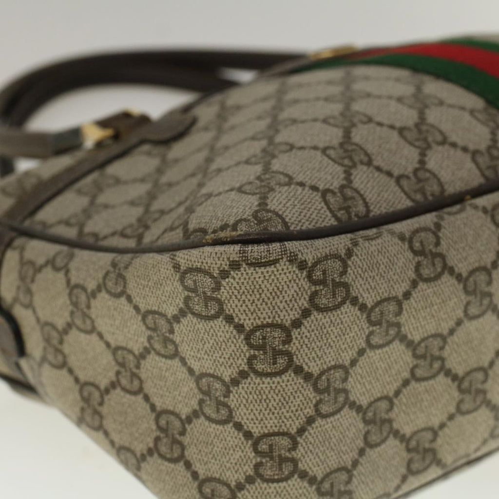 GUCCI GG Supreme Web Sherry Line Hand Bag PVC Leather Beige Red Green 56469