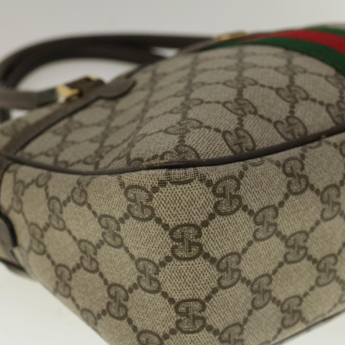 GUCCI GG Supreme Web Sherry Line Hand Bag PVC Leather Beige Red Green 56469
