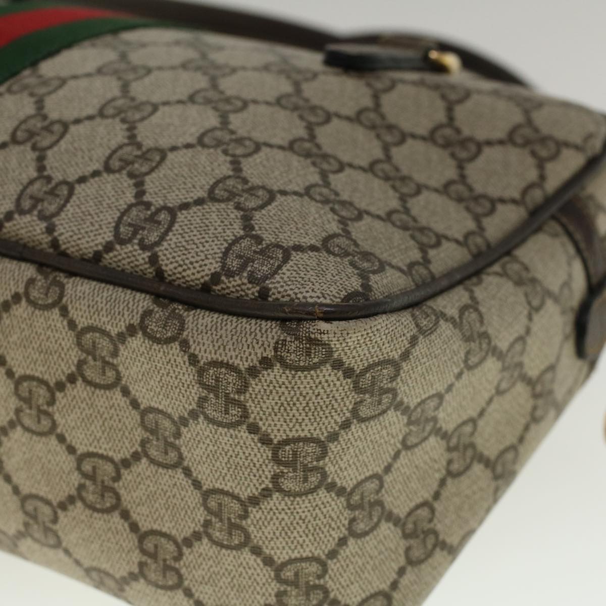 GUCCI GG Supreme Web Sherry Line Hand Bag PVC Leather Beige Red Green 56469