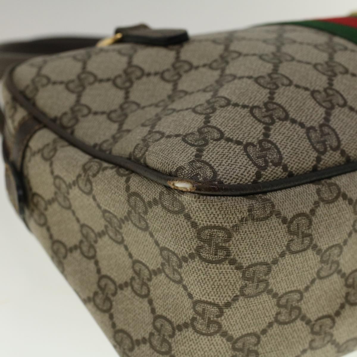 GUCCI GG Supreme Web Sherry Line Hand Bag PVC Leather Beige Red Green 56469