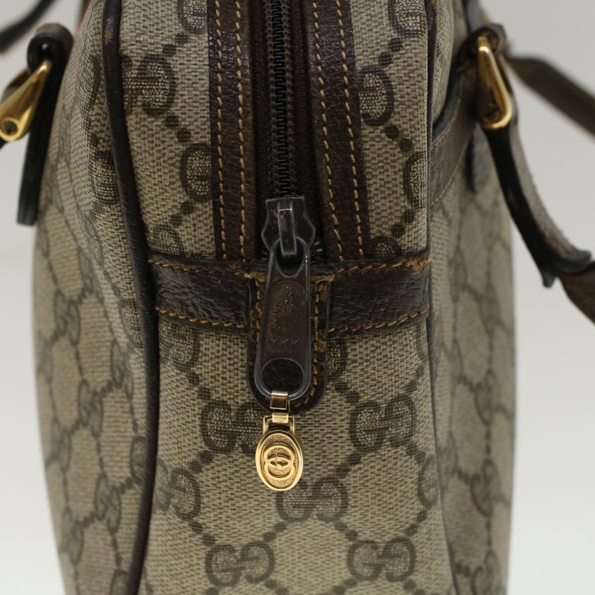 GUCCI GG Supreme Web Sherry Line Hand Bag PVC Leather Beige Red Green 56469