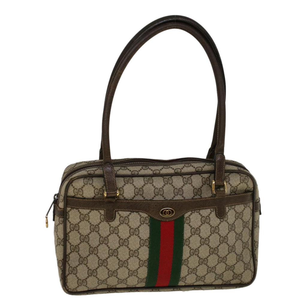 GUCCI GG Supreme Web Sherry Line Hand Bag PVC Leather Beige Red Green 56469