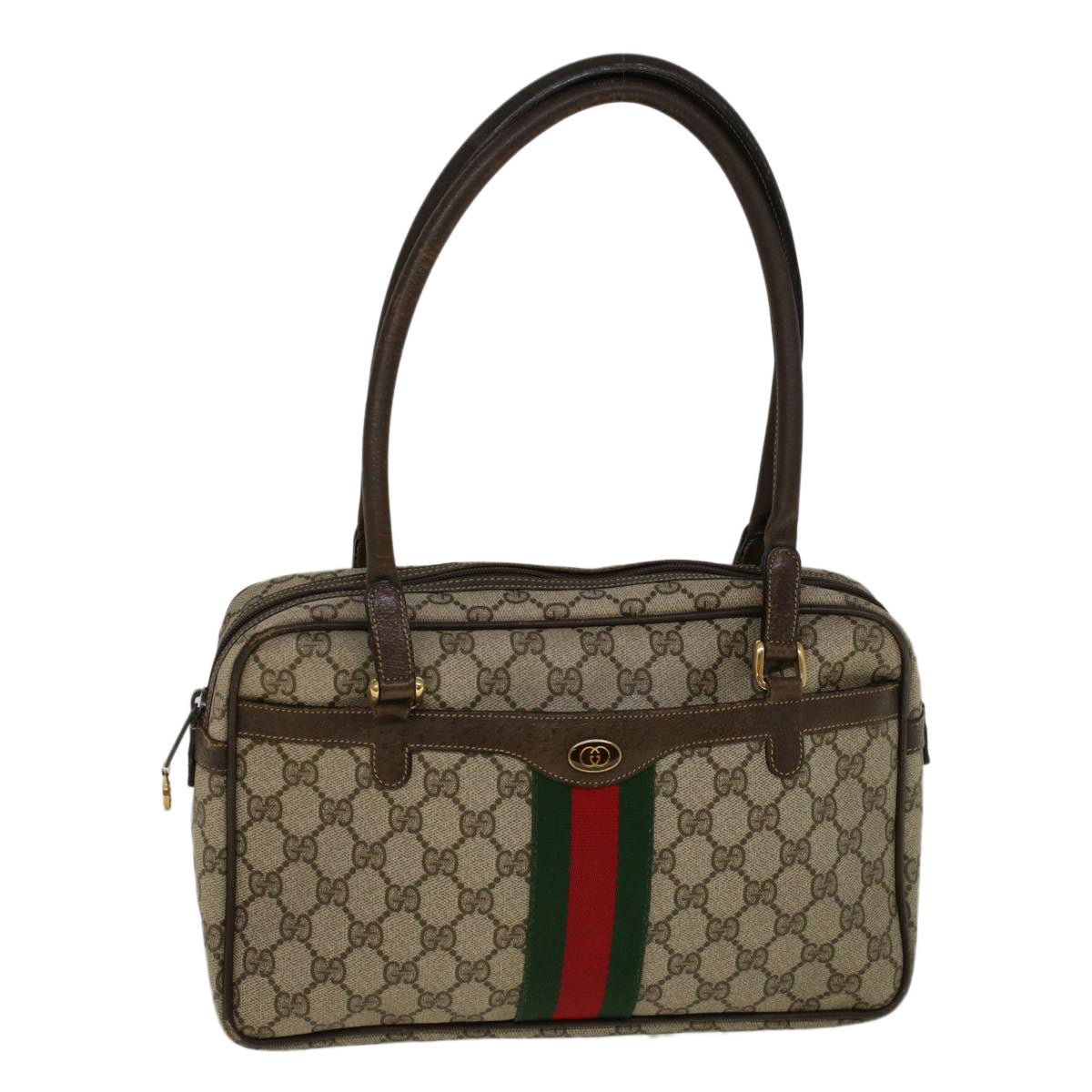 GUCCI GG Supreme Web Sherry Line Hand Bag PVC Leather Beige Red Green 56469