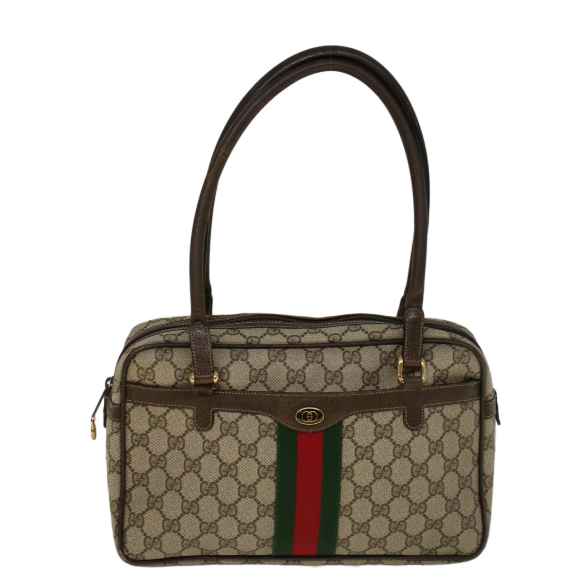 GUCCI GG Supreme Web Sherry Line Hand Bag PVC Leather Beige Red Green 56469