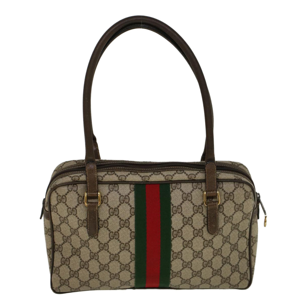 GUCCI GG Supreme Web Sherry Line Hand Bag PVC Leather Beige Red Green 56469