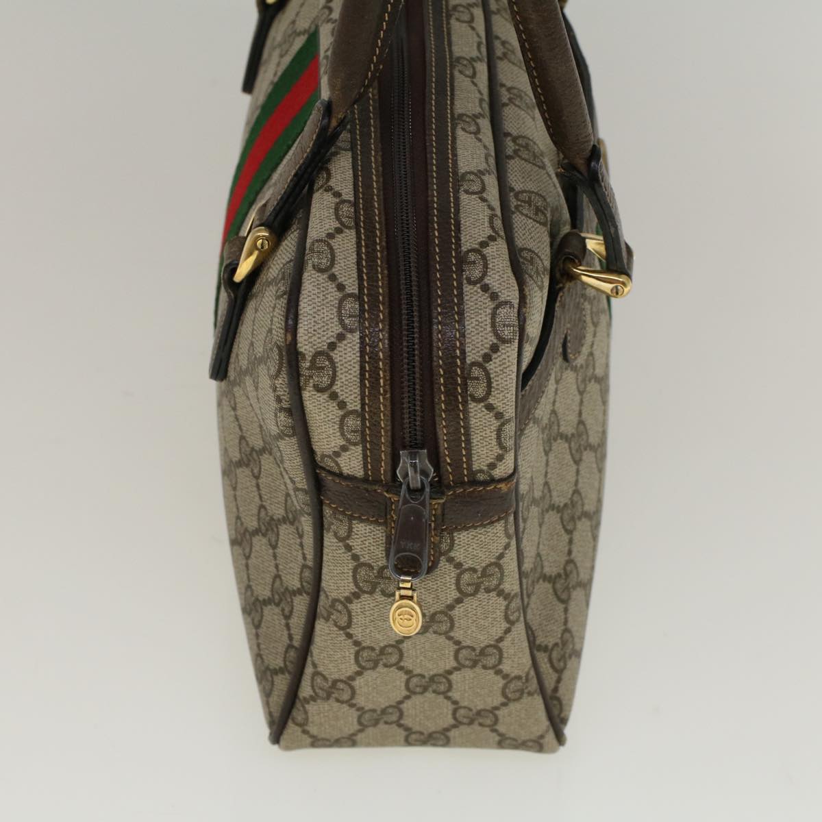 GUCCI GG Supreme Web Sherry Line Hand Bag PVC Leather Beige Red Green 56469