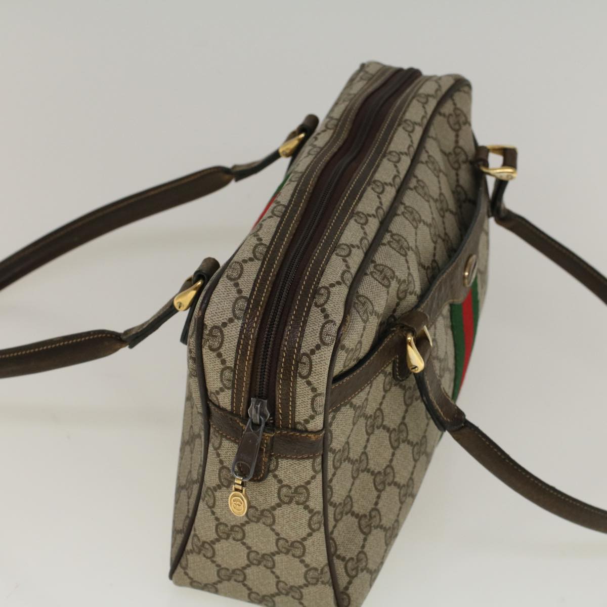 GUCCI GG Supreme Web Sherry Line Hand Bag PVC Leather Beige Red Green 56469
