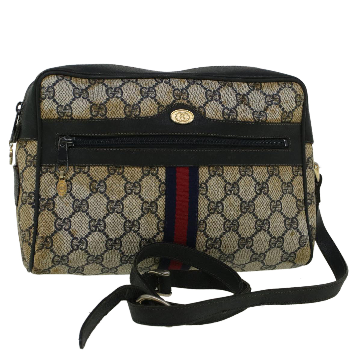 GUCCI GG Canvas Sherry Line Shoulder Bag PVC Leather Navy Red 56483