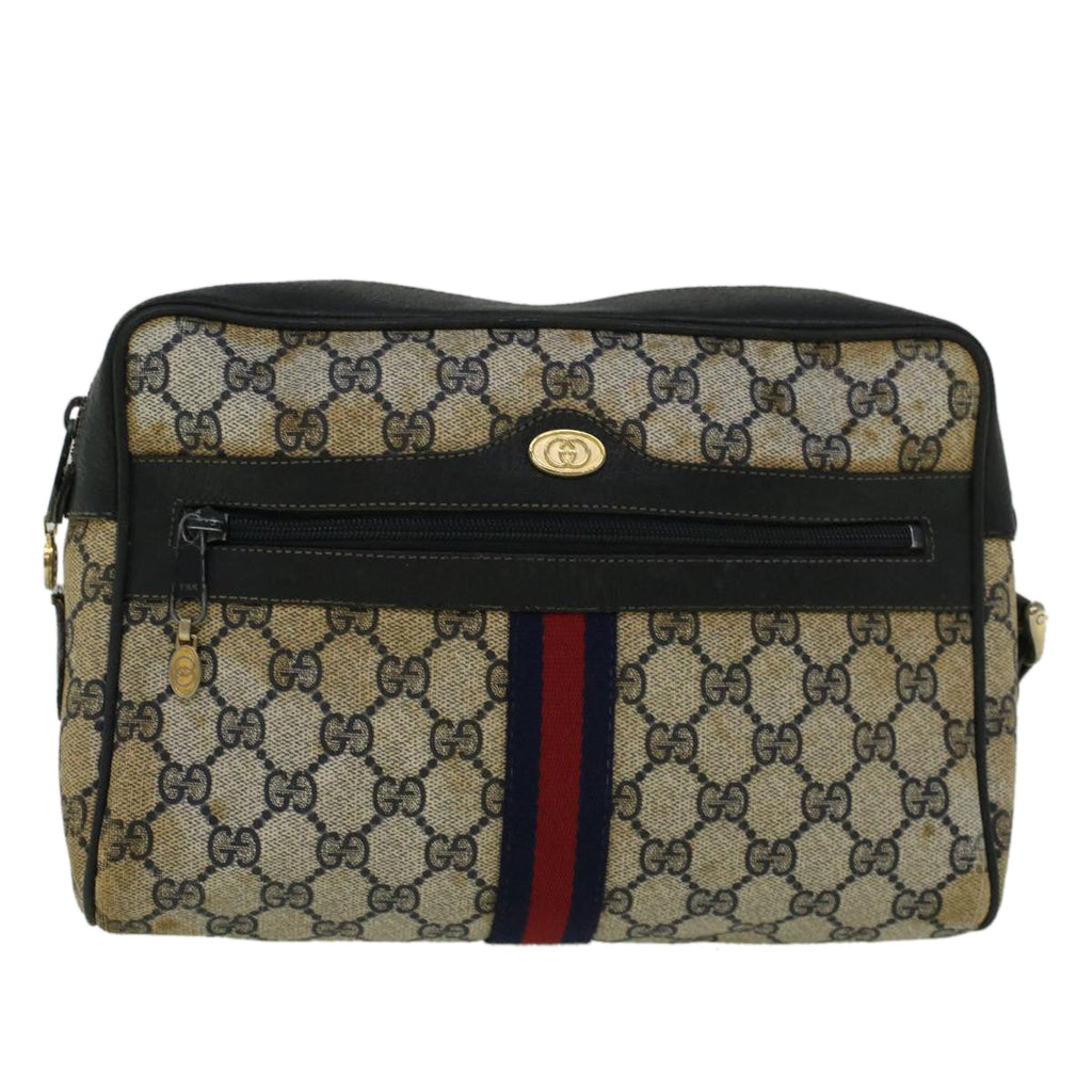 GUCCI GG Canvas Sherry Line Shoulder Bag PVC Leather Navy Red 56483
