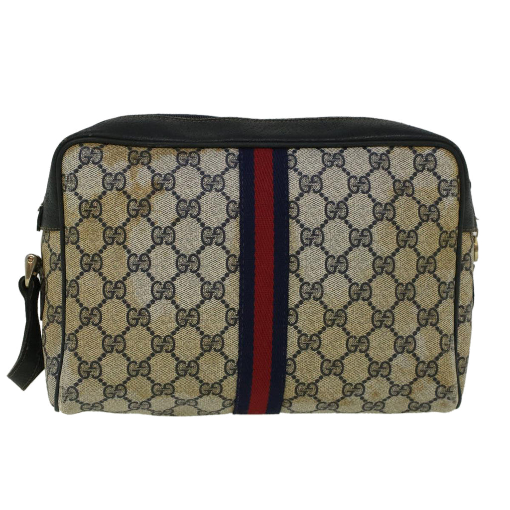 GUCCI GG Canvas Sherry Line Shoulder Bag PVC Leather Navy Red 56483