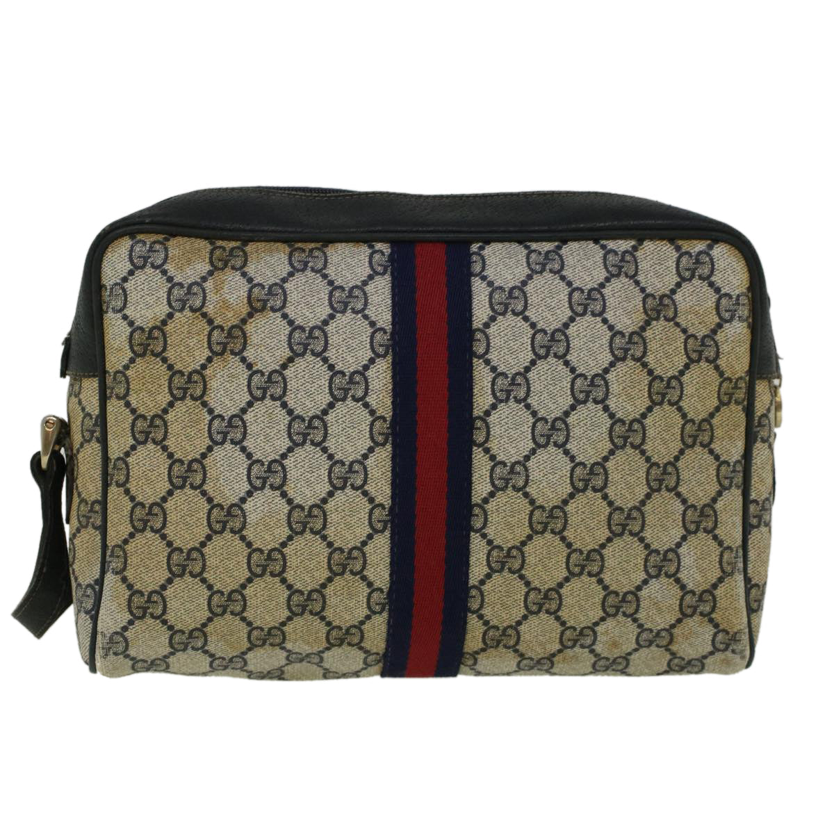 GUCCI GG Canvas Sherry Line Shoulder Bag PVC Leather Navy Red 56483