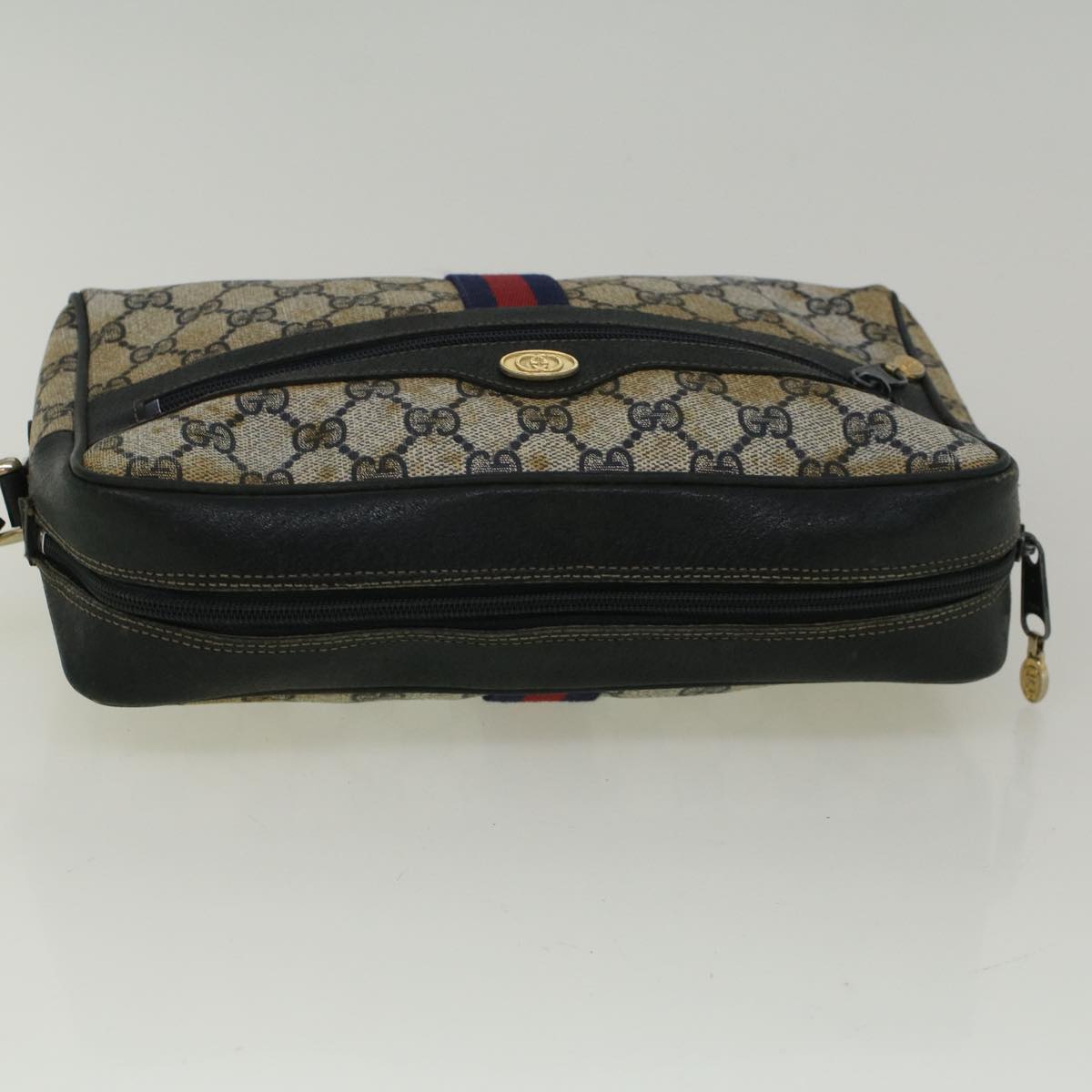 GUCCI GG Canvas Sherry Line Shoulder Bag PVC Leather Navy Red 56483