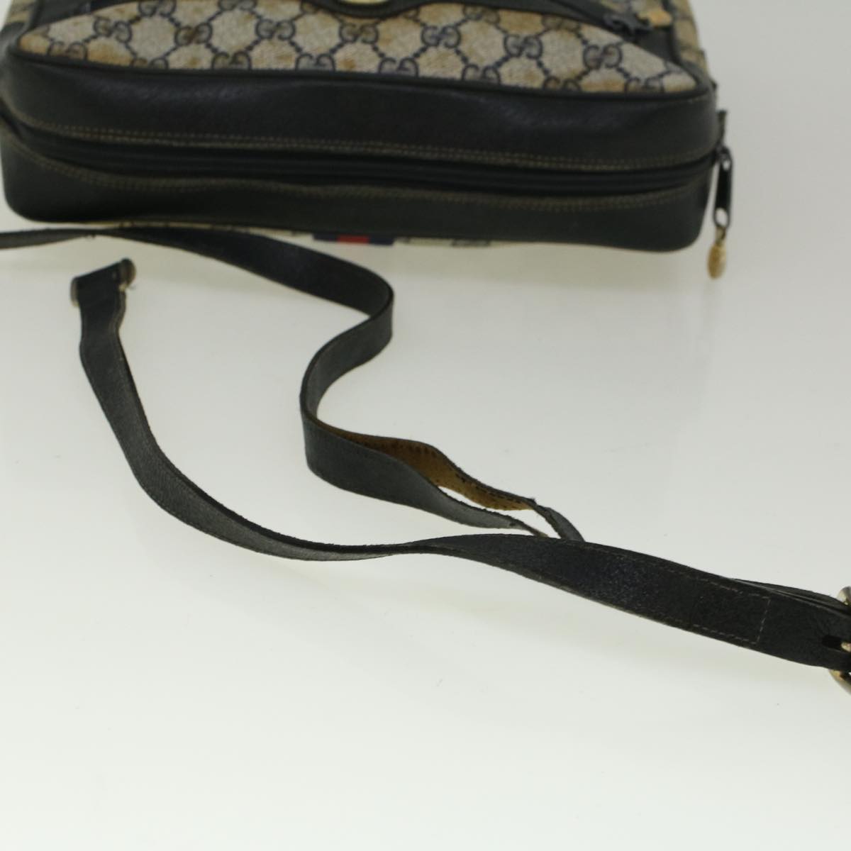 GUCCI GG Canvas Sherry Line Shoulder Bag PVC Leather Navy Red 56483