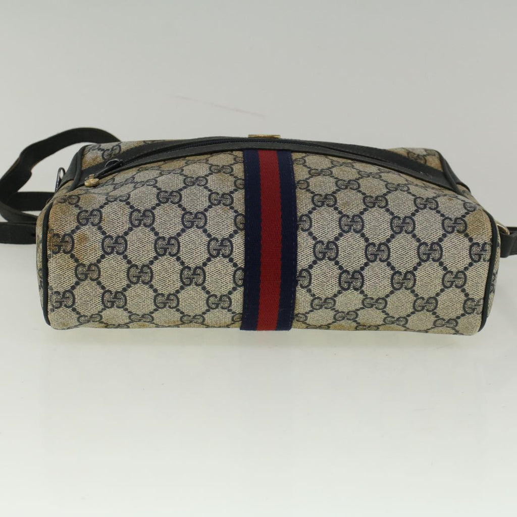 GUCCI GG Canvas Sherry Line Shoulder Bag PVC Leather Navy Red 56483