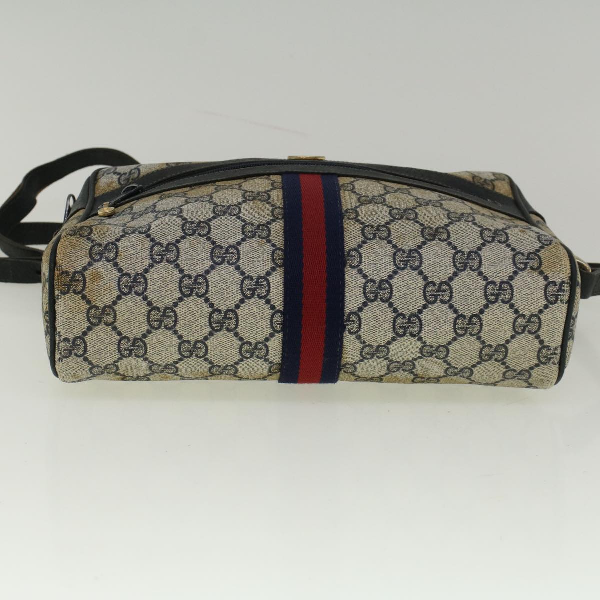 GUCCI GG Canvas Sherry Line Shoulder Bag PVC Leather Navy Red 56483
