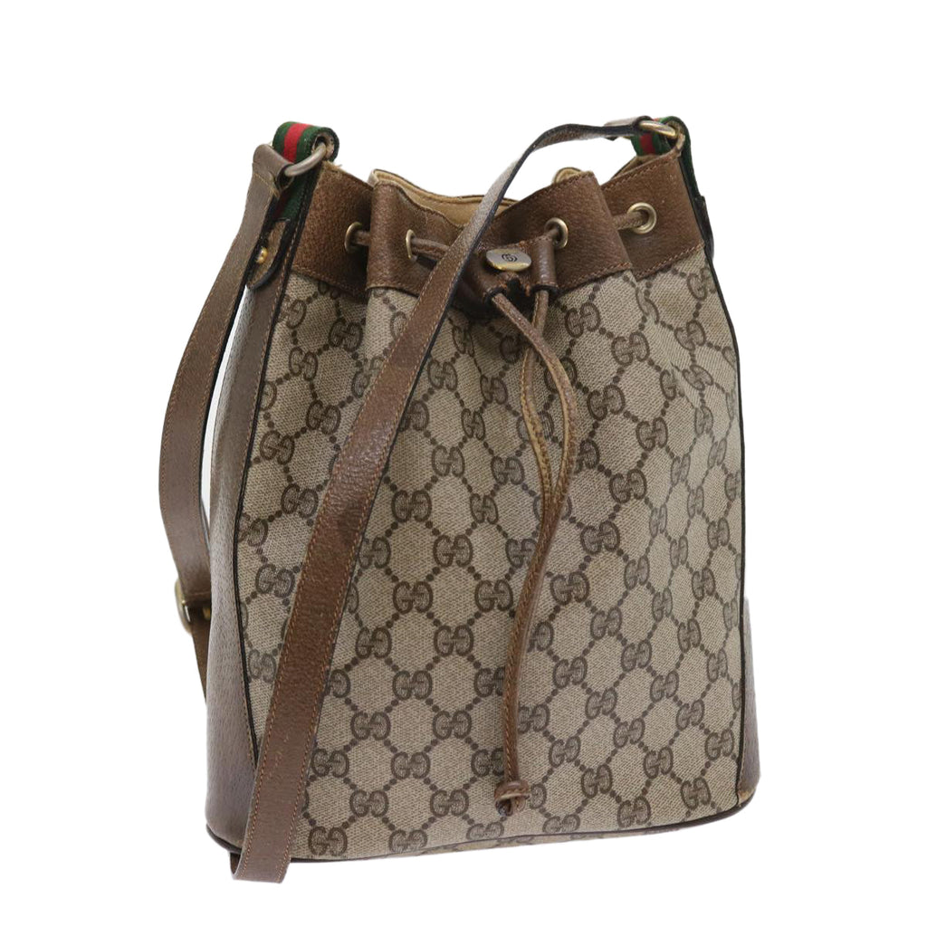 GUCCI GG Canvas Web Sherry Line Shoulder Bag PVC Leather Beige Green 56564