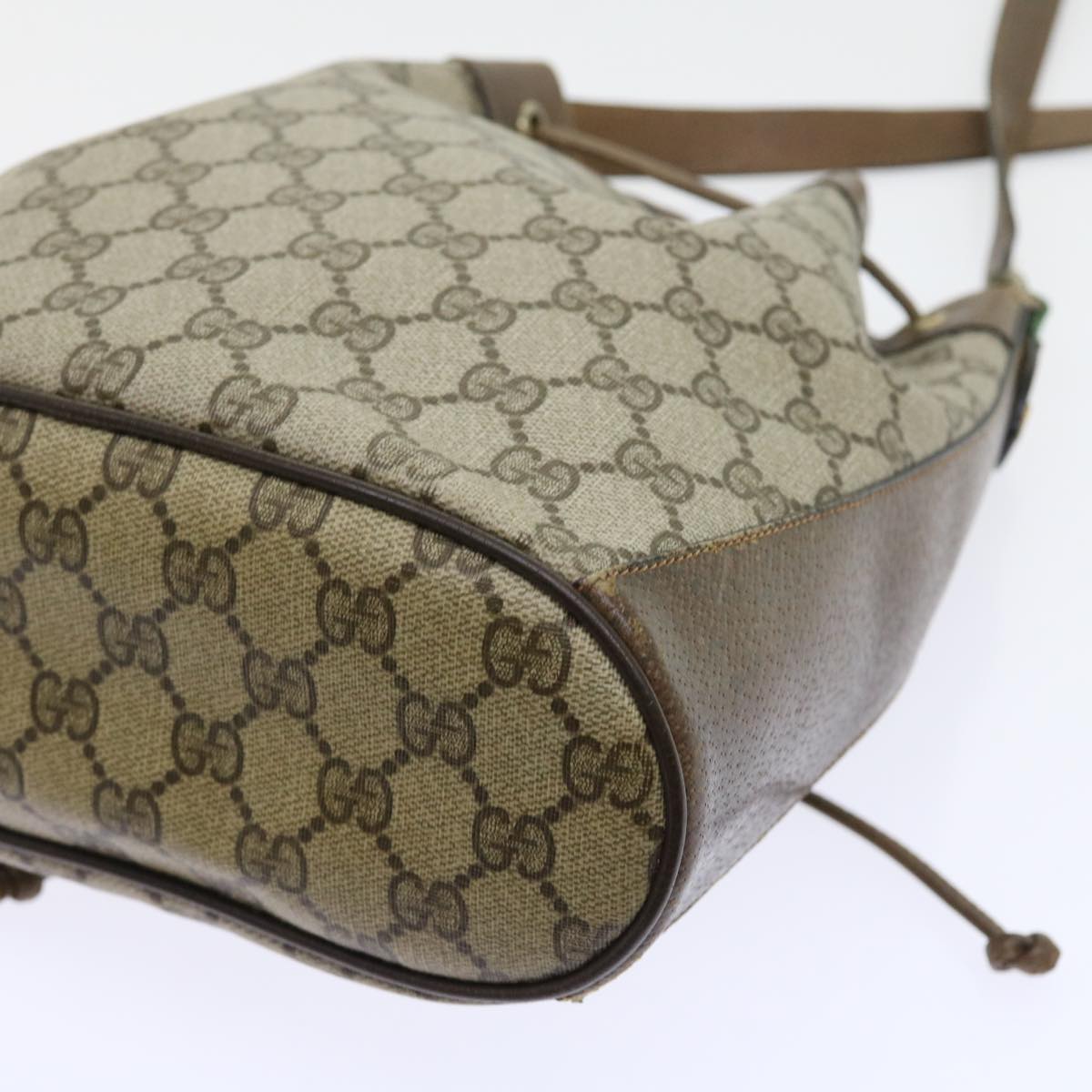 GUCCI GG Canvas Web Sherry Line Shoulder Bag PVC Leather Beige Green 56564
