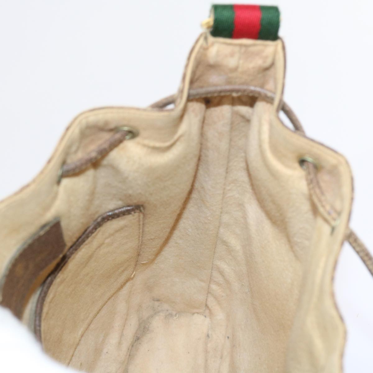 GUCCI GG Canvas Web Sherry Line Shoulder Bag PVC Leather Beige Green 56564