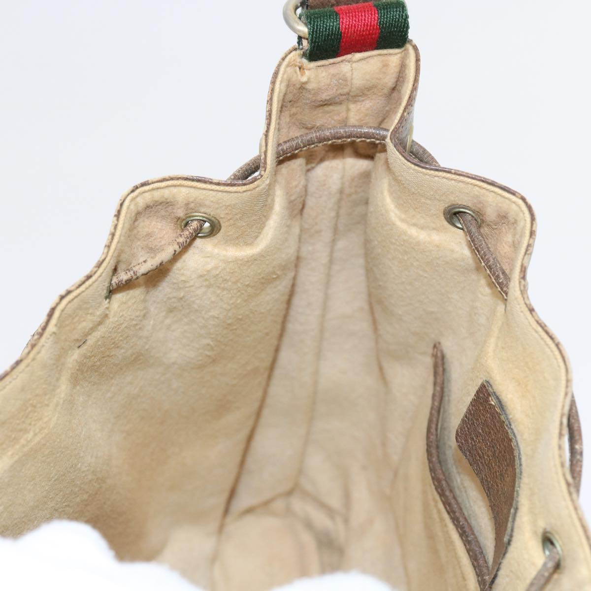 GUCCI GG Canvas Web Sherry Line Shoulder Bag PVC Leather Beige Green 56564