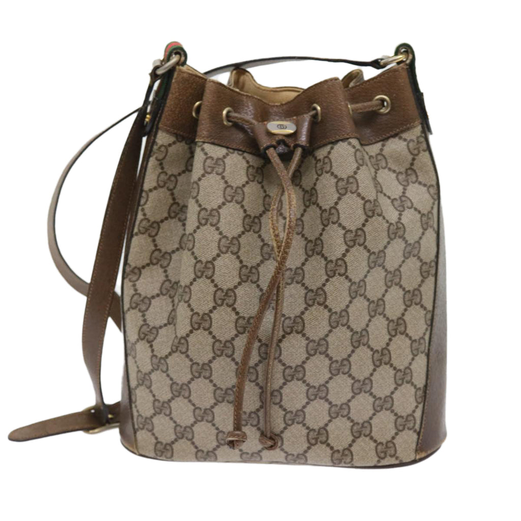 GUCCI GG Canvas Web Sherry Line Shoulder Bag PVC Leather Beige Green 56564